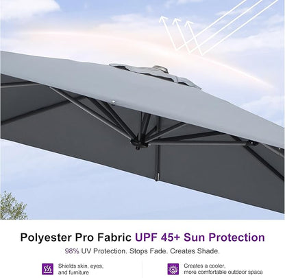 PURPLE LEAF 9 Feet Patio Umbrella with Base Outdoor Cantilever Square Umbrella Aluminum Offset Umbrella with 360-degree Rotation for Garden Deck Pool Patio Light Grey