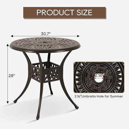 Patio Dining Table,Cast Aluminum Patio Table with Umbrella Hole, Outdoor Bistro Table for Backyard, Garden, Patio