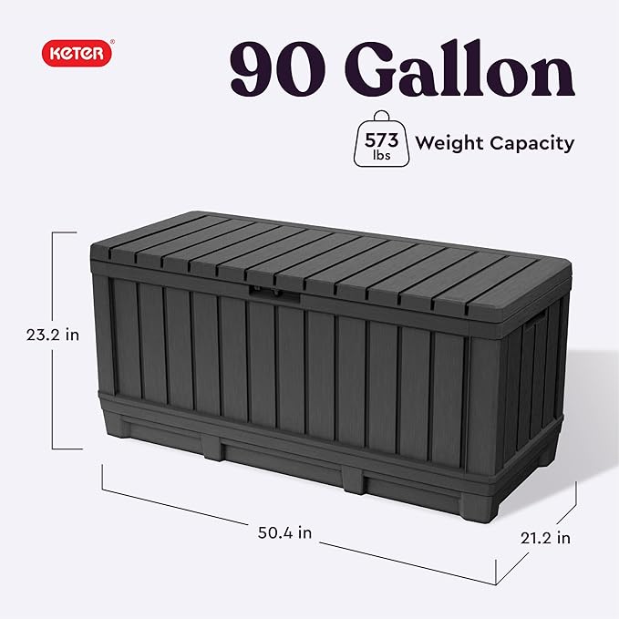 Deck Box 92 Gallon Resin Lockable Storage Bench, Dark Grey