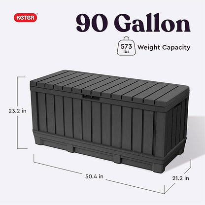 Deck Box 92 Gallon Resin Lockable Storage Bench, Dark Grey