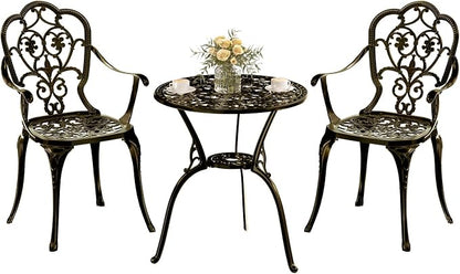Patio Bistro Set of 2, Cast Aluminum, Outdoor Set w/Umbrella Hole, 3 Piece by Embraceartofoutdoorliving