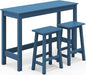 SERWALL 3-Piece Outdoor Bar Set, Rectangular All Weather HDPE Bar Height Patio Set, Outdoor High Top Table and Stools for for Outside, Poolside, Backyard, Garden, Blue