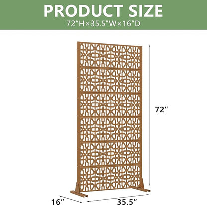 Casaphoria Metal Privacy Screen Outdoor, 72" H x 35" W Freestanding Decorative Privacy Screen for Patio Deck Balcony Garden with Stable Base, Brown-Perilla