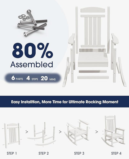 Rocking Chairs, Set of 2, HDPE Outdoor, Ivory White