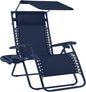 Best Choice Products Folding Zero Gravity Outdoor Recliner Patio Lounge Chair w/Adjustable Canopy Shade, Headrest, Side Accessory Tray, Textilene Mesh - Navy