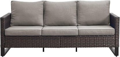 Belord Outdoor Couch Patio Furniture: Wicker Patio Sofa with Deep Seat High Back, 800Lbs Weight Capacity Oversize Outdoor Seating 3 Seater Rattan Couch, Anti-Rust Frame, Brown