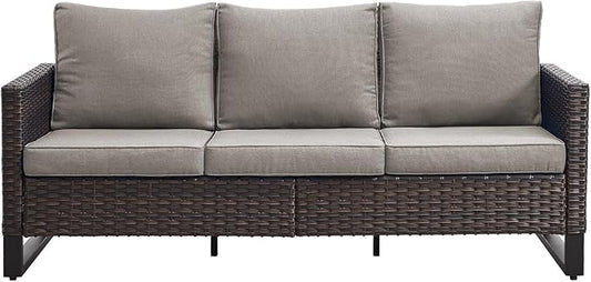 Belord Outdoor Couch Patio Furniture: Wicker Patio Sofa with Deep Seat High Back, 800Lbs Weight Capacity Oversize Outdoor Seating 3 Seater Rattan Couch, Anti-Rust Frame, Brown