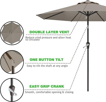 AreShark 9 FT Patio Umbrella for Outdoor, Outdoor Umbrella with Push Button Tilt and Crank, Outdoor Patio Umbrellas with 8 Sturdy Ribs for Market, Garden, Deck, Backyard, Pool (Mist Gray)