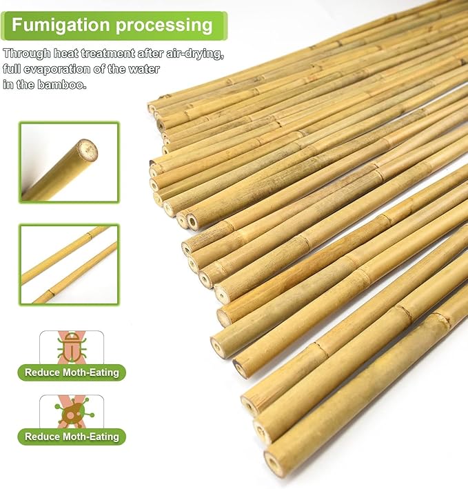 25pcs 7/20" D Thicker Heavy Duty Bamboo Stakes, 3FT Plant Stakes, Natural Garden Stakes for Tomato, Bean, Flowers,Trees Potted and Climbing Plant Support