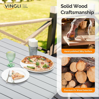 VINGLI Rectangular Outdoor Dining Table, Solid Cedar Wood Patio Table for 4-6 People, Waterproof Garden Table for Yard, Deck, Poolside (Gray)