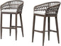 PURPLE LEAF Outdoor Rattan 29" Bar Stools Set of 2, Modern Boho Aluminum Patio Bar Height Chair with Cushion and Back for Garden Outdoor and Indoor, Coffee