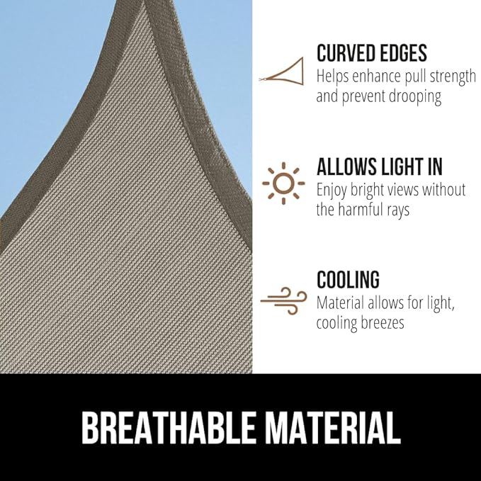 GORILLA GRIP Heavy Duty Sun Shade, UV Protection Fade Tear and Rust Resistant Triangle Sunshade Canopy, Curved Edges Blocks Sunlight, Breathable Sail, Outdoor Patio, Lawn Garden Graphite