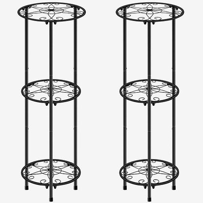 CASIMR Plant Stand Indoor Outdoor, Metal Rustproof Flower Shelf 3 Tier 32.3 inch, Tall Multiple Plant Pot Holder Rack for Garden Patio Living Room Corner Balcony, 2 Pack Black