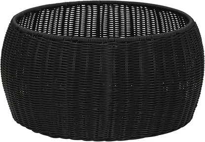 Household Essentials Handwoven Resin Storage Stool Ottoman, Black