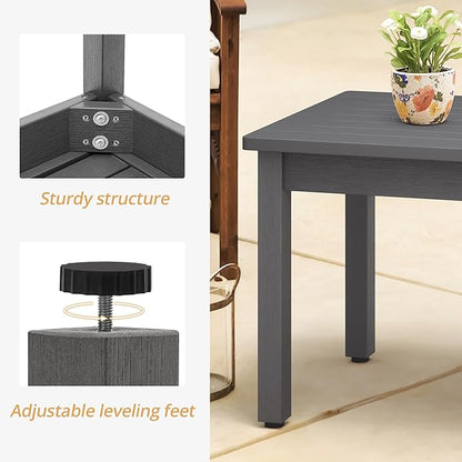 LUE BONA Outdoor Coffee Table Rectangle, HDPS Patio Coffee Tables for Outside, All Weather Patio Coffee Table with Slatted Tabletop for Deck, Garden, Balcony, Indoor or Outdoor Use, Dark Gray