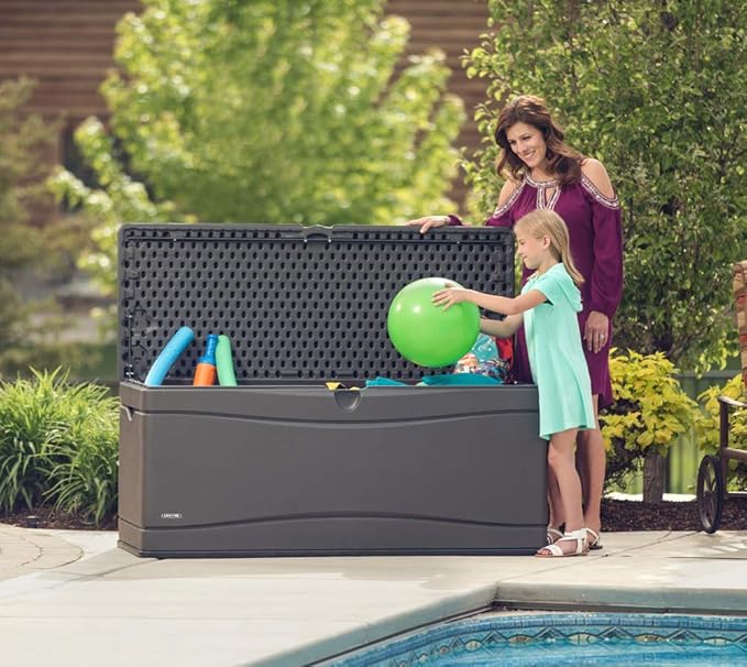 Storage Shed Outdoor Deck Box, 130 Gallon Gray Lockable Polyethylene