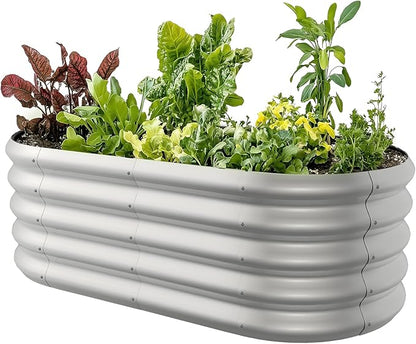 4x2ft Oval Galvanized Raised Garden Bed Kits 16" Tall Outdoor Large Metal Modular Planter Box 9-in-1 Raised Beds for Gardening,Vegetables,Fruits,Flowers & Herbs (Silver)