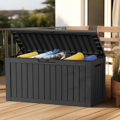 Deck Box 80 Gallon Black Resin Outdoor Storage, Lockable