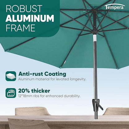 Tempera Patio Market Outdoor Table Umbrella with Auto Tilt and Crank, Large Sun Umbrella with Sturdy Pole & Fade Resistant Canopy, Easy to Set