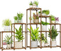Bamworld 2 Sets Plant Stands Indoor Tall Shelves Outdoor for Multiple Flowers 10 Pots Wooden Rack for Living Room Balcony Garden