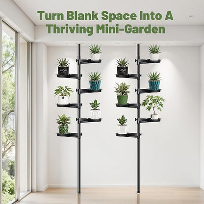 Tension Rod Plant Stand, Plant Poles for Hanging Plants Indoor, 6 Tier Tension Pole Plant Hanger, Floor to Ceiling Plant Pole with 6 Trays Hanging Plant Stand (Fit 3.6-10ft Ceiling)