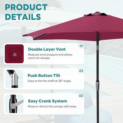OLIXIS 7.5ft Patio Umbrella with Tilt and Crank Button & 8 Sturdy Ribs Waterproof, Patio Table Umbrella Perfect for Poolside, Terrace, Beach and Outdoor Restaurant, Red