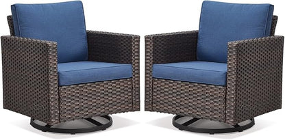 Belord Wicker Chairs Outdoor Bistro Set Oversize Patio Swivel Rocker, Rattan Outdoor Seating Set of 2 Swivel Glider Chairs Wicker Furniture for Porch Deck Backyard with Water-Resistant Cushion Brown