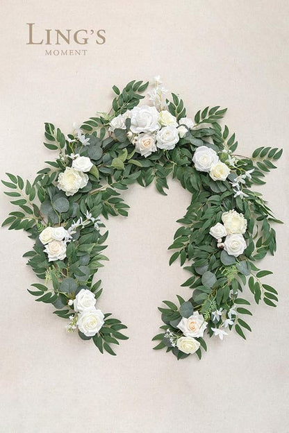 Artificial Flower Garland, 6 Ft Eucalyptus and Rose Ivory White Wedding Decor
