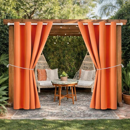 DIVA EN CAMINO DEC Outdoor Patio Curtain Waterproof Darkening Thermal Insulated Indoor Curtains for Bedroom, Porch, Living Room, Pergola, Cabana, W52 x L72, Orange, Set of 2 Panels