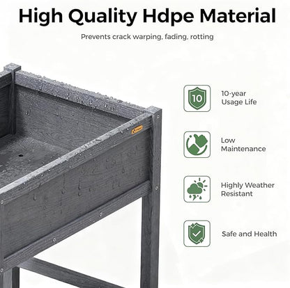 TT Nature HDPE Raised Garden Bed with Legs, Outdoor Elevated Planter Box for Vegetables, Herbs & Flowers, Weather-Resistant Raised Garden Beds for Patio, Balcony & Backyard Gardening