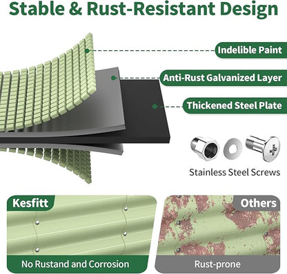 Kesfitt Raised Garden Bed, Metal Galvanized Steel Oval Garden Bed 8x2x1.5 ft with 18-Inch Deep Open-Bottom Design for Outdoor Vegetable Gardening, Fruit Green