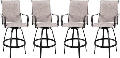 Vongrasig 4 Piece Patio Swivel Bar Chairs, All Weather Metal Textile High Swivel Bar Stools Chairs, Outdoor High Top Bistro Set for Backyard, Lawn Garden, Balcony, Taupe