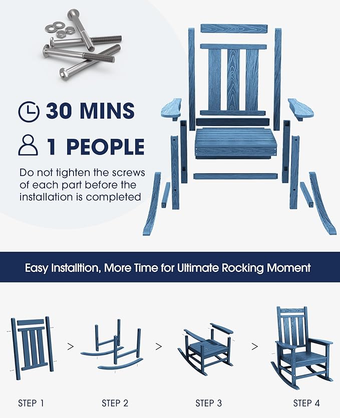 Rocking Chairs Set of 2 in Blue HDPE, 350 lb Capacity