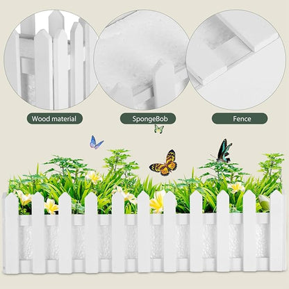 YARDWE Picket Fence Panels Wooden Picket Fence Flower Pot Window Box Planter Garden Planter with Fence Design for Artificial Flower Plants Picket Fence