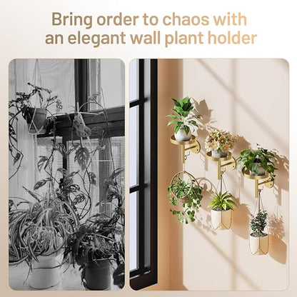 YUOROS 3 Pack Wall Plant Holder Stand Wall Planters for Indoor Plants Hanging Window Plant Hanger Decor (Gold)