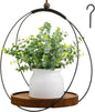 1 Pack Hanging Planters for Indoor Black Plant Hanger with Round Wood Base Large Indoor Hanging Plant Shelf Boho Holder Gift for Mom,housewarming (Round)