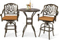 VIVIJASON 3-Piece Patio Swivel Bar Stools Set, All Weather Cast Aluminum Outdoor Bar Height Bistro Set with 2 Cushioned Bar Chairs & 31" High Bar Table w/Umbrella Hole for Backyard, Lawn, Garden