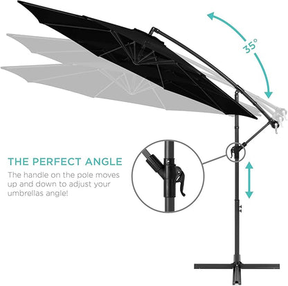 Best Choice Products 10ft Offset Hanging Market Patio Umbrella w/Easy Tilt Adjustment, Polyester Shade, 8 Ribs for Backyard, Poolside, Lawn and Garden - Black