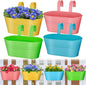 MADHOLLY Railing Planter with Drainage Holes - Sturdy Bucket Pots for Railing Fence, Countryside Style Metal Flower Pots for Herbs Balcony Garden Yard Decor, 4Pcs, Colorful