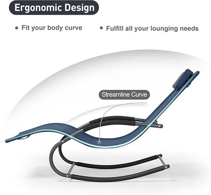 Outdoor Lounge Chair with Pillow, Chaise Lounge Chair for Patio, Lawn, Pool, Navy Blue