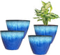 8 inch Plant Pots with Drainage Holes, Pack of 4 Plastic Flower Pots Indoor, Modern Glossy Finishing Planter for Indoor Outdoor Plants (Blue Glaze, 4 Pack)