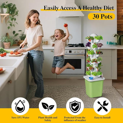 Hydroponics Growing System Kit, 30 Pots Vertical Garden Planter with Pump and Timer, Hydropoic Tower for Soilless Cultivation Herbs Fruits Vegetables, Plant Gift for Gardening Lover(No Seed)