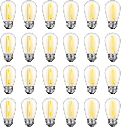 24 Pack LED S14 Replacement Light Bulbs, Waterproof 1W Vintage Edison Bulbs for Outdoor Patio Backyard String Lights, Dimmable, E26 Regular Medium Screw Base, 2200K Warm White