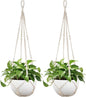 Mkono 43 Inch Macrame Plant Hanger Large for up to 12 Inch Pot Extra Long Hanging Plant Holder No Tassels Hanging Planter Basket with Wood Beads for Indoor Outdoor Boho Home Decor, Ivory, Set of 2