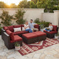 NICESOUL 29.3'' High Back Wicker Patio Furniture Set for 8 Person, Extra Big Outdoor Modular Sectional with Ottoman, Deep Seated Relax Conversation Sets for Backyard Deck, Brown and Red