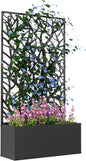 Outsunny Metal Raised Garden Bed with Trellis for Climbing Plants, Freestanding or Wall Mounted Flower Bed with Privacy Panel, Two Big Tree Cut-Outs Outdoor Planter Box for Garden, Patio, Balcony