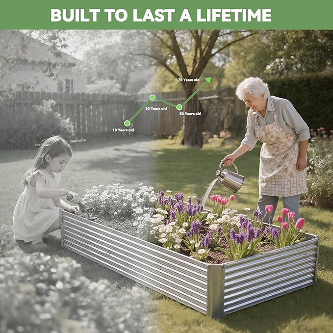 4 Pack Raised Beds for Gardening, Corrugated Galvanized Steel Raised Garden Bed, Outdoor Metal Above Ground Garden Bed for Vegetables and Flowers-4x2FT(Rectangular)
