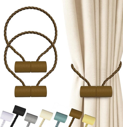 Hion Magnetic Curtain Tiebacks Dark Brown 2pcs, Curtain Tiebacks Buckles Holdbacks Holders Hooks Clip for Home Bedroom Office Decorative Curtain