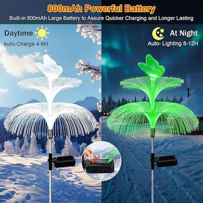 6 Pack Solar Garden Lights, Gardening Birthday Gifts for Mom Grandma Women, Waterproof 7 Color Changing Jellyfish Light with Butterfly Solar Flower Lights for Outdoor Pool Yard Garden Decor