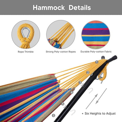 SUNCREAT 2-in-1 Convertible Backyard Fabric Hammock with Stand, Large Hammocks for Outside, Patented, Purple Stripe